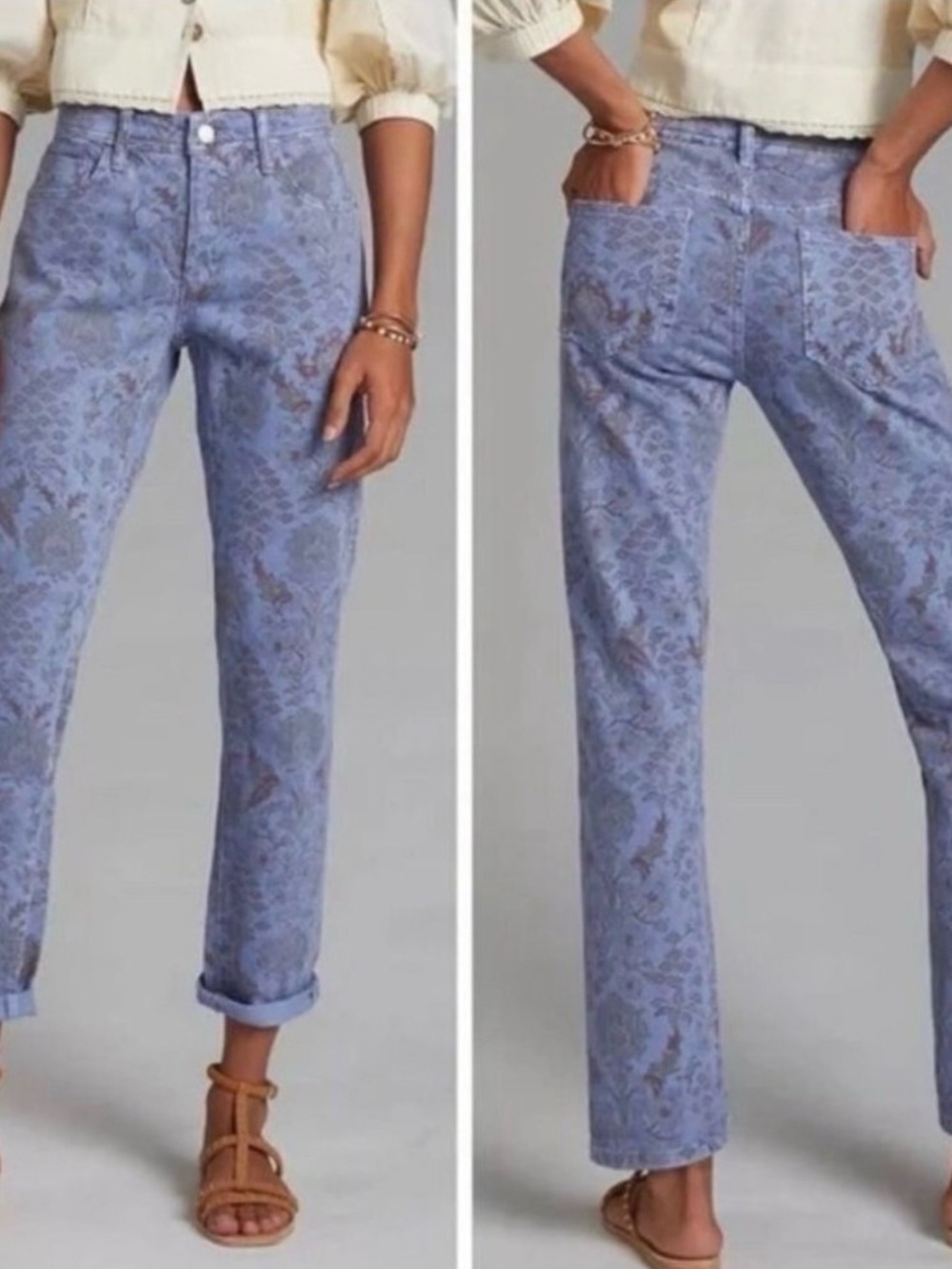 Anthropologie Pilcro Slim Boyfriend Jeans in Floral Print Faded Blue Sz 26